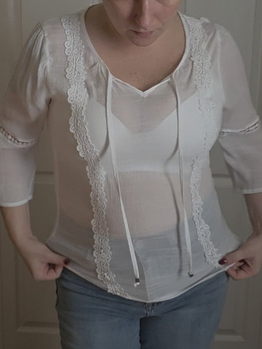 Adrienne Vittadini White Lace Blouse — Size M